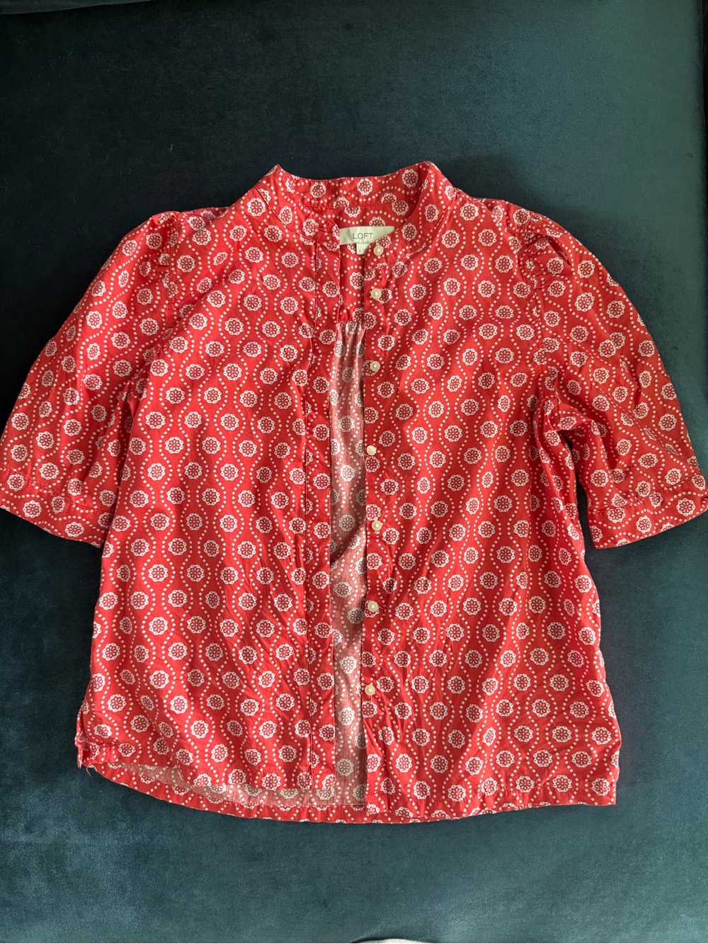 LOFT Floral Red Patterned Button-Front Top